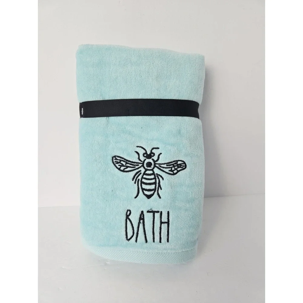 Rae Dunn bathroom hand towel bath bee Blue NEW set of 2 16x30